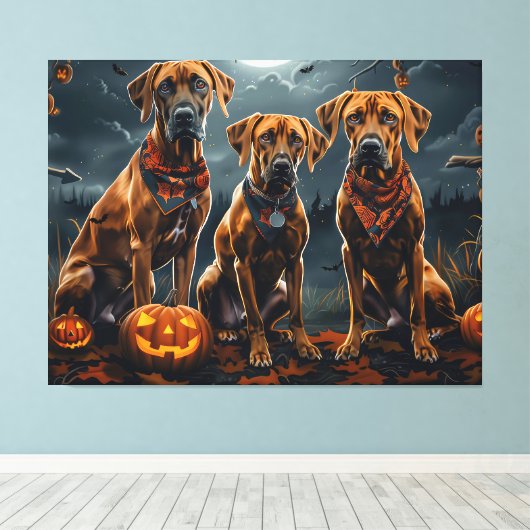 Rhodesian Ridgeback Halloween Spooky Leinwanddruck (Insitu (Holzboden))