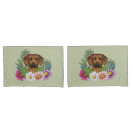 Rhodesian Ridgeback Head Bunte Blume auf Grün Kissenbezug