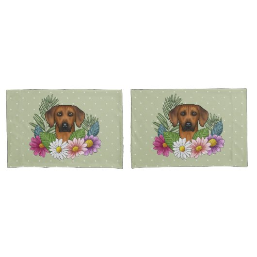 Rhodesian Ridgeback Head Bunte Blume auf Grün Kissenbezug (Vorderseite-Set)