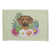 Rhodesian Ridgeback Head Bunte Blume auf Grün Kissenbezug (Vorderseite-Links)