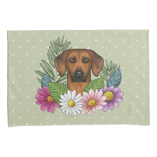 Rhodesian Ridgeback Head Bunte Blume auf Grün Kissenbezug (Vorderseite-Rechts)