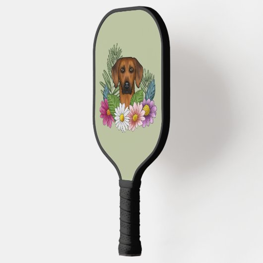 Rhodesian Ridgeback Head Bunte Blume auf Grün Pickleball Schläger (Links)