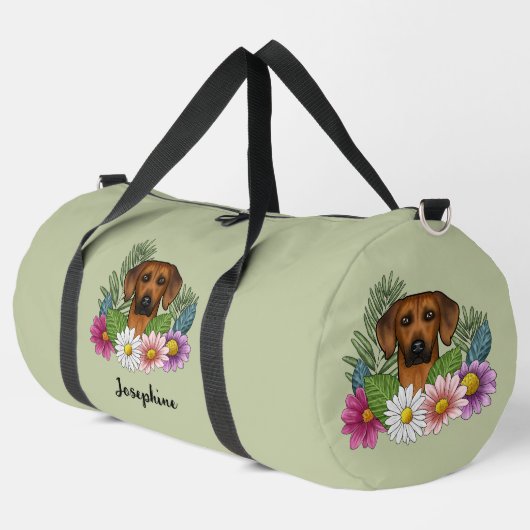 Rhodesian Ridgeback Head Bunte Blume Grün Duffle Bag (Linke Ecke)