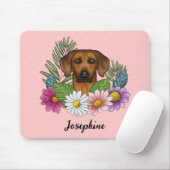 Rhodesian Ridgeback Head Bunte Blume und Name Mousepad (Mit Mouse)