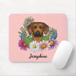 Rhodesian Ridgeback Head Bunte Blume und Name Mousepad
