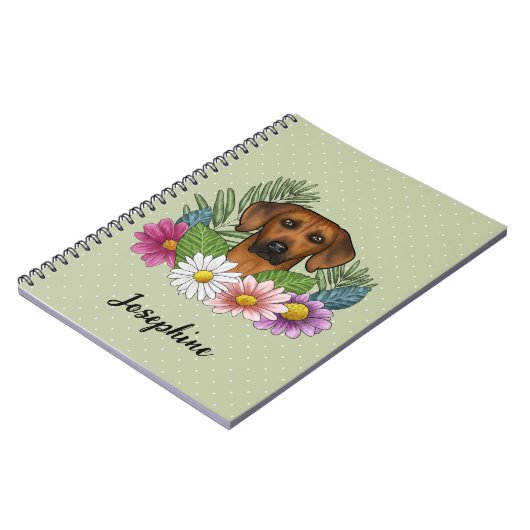 Rhodesian Ridgeback Head Bunte Blume und Name Notizblock (Linke Seite)