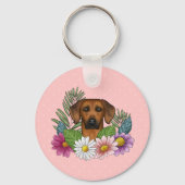 Rhodesian Ridgeback Head Bunte Blume und Name Schlüsselanhänger (Vorderseite)