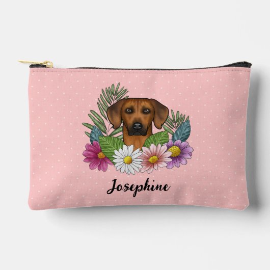 Rhodesian Ridgeback Head Bunte Blume und Name Zubehörtasche (Vorderseite)