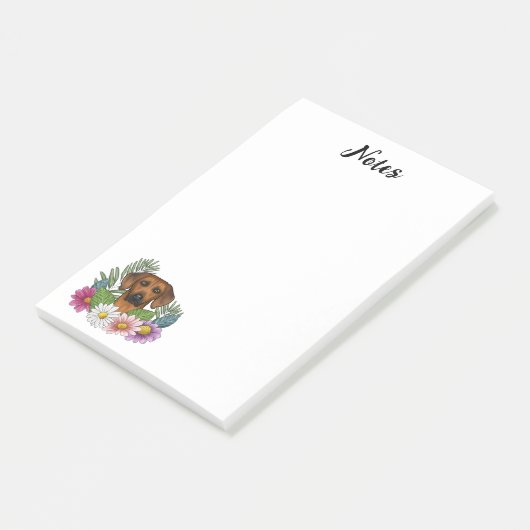 Rhodesian Ridgeback Head Bunte Blume und Text Post-it Klebezettel (angewinkelt)