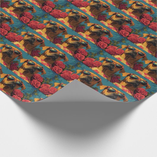 Rhodesian Ridgeback Heart Rose Valentinstag Geschenkpapier (Ecke)