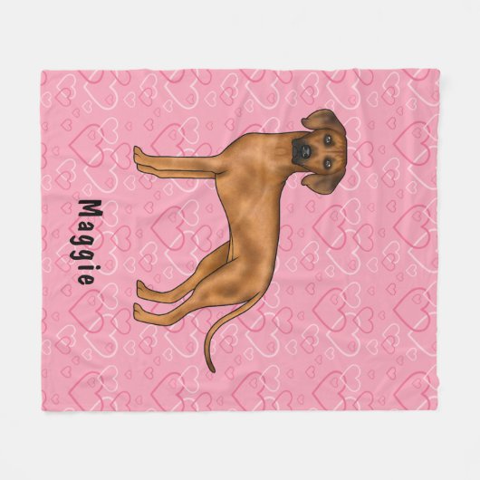 Rhodesian Ridgeback Hund auf rosa Herzen mit Namen Fleecedecke (Vorderseite (Horizontal))
