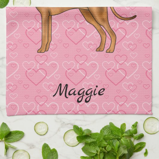Rhodesian Ridgeback Hund auf rosa Herzen mit Namen Geschirrtuch (Gefaltet)