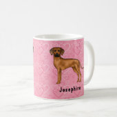 Rhodesian Ridgeback Hund auf rosa Herzen mit Namen Kaffeetasse (VorderseiteRechts)