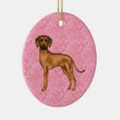 Rhodesian Ridgeback Hund auf rosa Herzen mit Namen Keramik Ornament (Rechts)