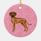 Rhodesian Ridgeback Hund auf rosa Herzen mit Namen Keramik Ornament (Vorne)