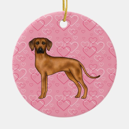 Rhodesian Ridgeback Hund auf rosa Herzen mit Namen Keramik Ornament (Vorne)