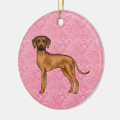 Rhodesian Ridgeback Hund auf rosa Herzen mit Namen Keramik Ornament (Links)