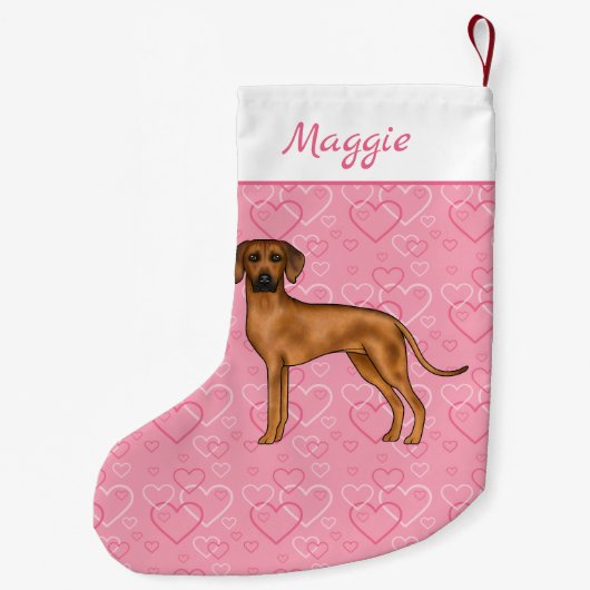 Rhodesian Ridgeback Hund auf rosa Herzen mit Namen Kleiner Weihnachtsstrumpf (Rückseite)