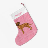 Rhodesian Ridgeback Hund auf rosa Herzen mit Namen Kleiner Weihnachtsstrumpf (Rückseite (Hängend))