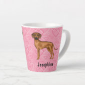 Rhodesian Ridgeback Hund auf rosa Herzen mit Namen Milchtasse (Rechte Ecke)