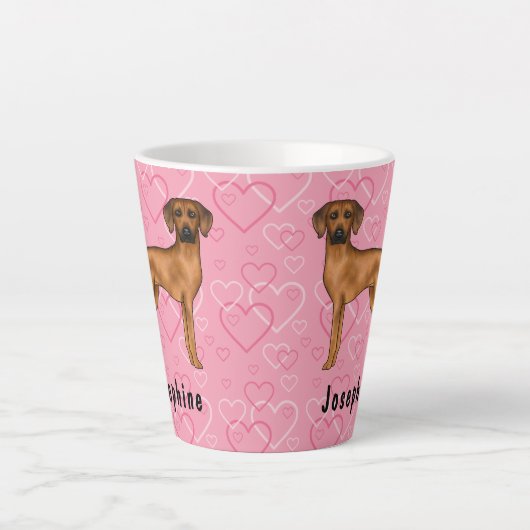Rhodesian Ridgeback Hund auf rosa Herzen mit Namen Milchtasse (Vorderseite)