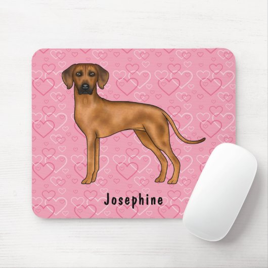 Rhodesian Ridgeback Hund auf rosa Herzen mit Namen Mousepad (Mit Mouse)