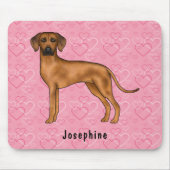Rhodesian Ridgeback Hund auf rosa Herzen mit Namen Mousepad (Vorne)