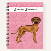 Rhodesian Ridgeback Hund auf rosa Herzen mit Text Notizblock (Vorderseite)