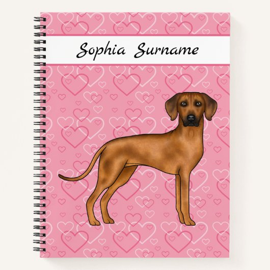 Rhodesian Ridgeback Hund auf rosa Herzen mit Text Notizblock (Vorderseite)