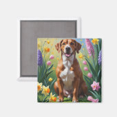 Rhodesian Ridgeback Hund Frühlingsblumen Malerei Magnet (Vorderseite/Rückseite)