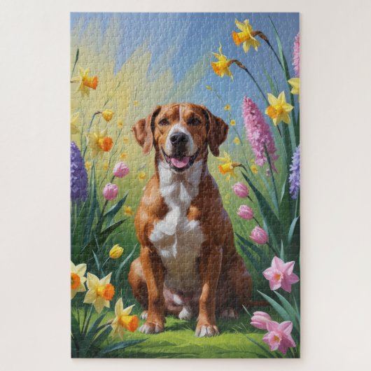 Rhodesian Ridgeback Hund Frühlingsblumen Malerei Puzzle (Vertikal)