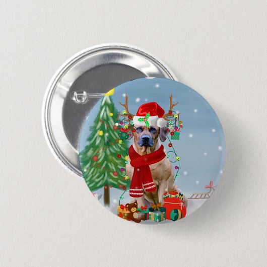 Rhodesian Ridgeback Hund in Schnee Weihnachtsgesch Button (Vorne & Hinten)