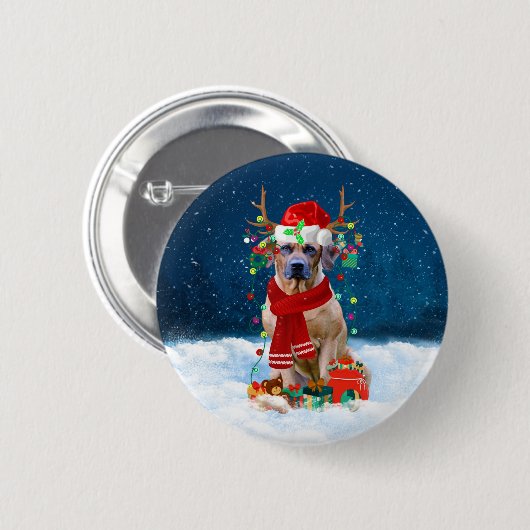 Rhodesian Ridgeback Hund in Schnee Weihnachtsgesch Button (Vorne & Hinten)
