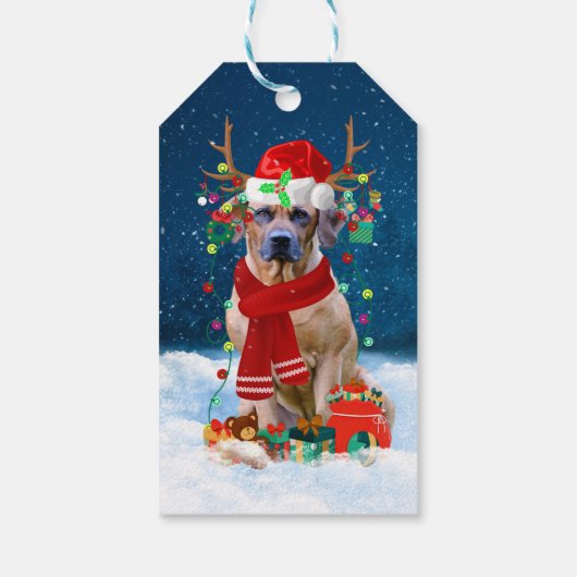 Rhodesian Ridgeback Hund in Schnee Weihnachtsgesch Geschenkanhänger (Rückseite)