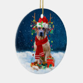 Rhodesian Ridgeback Hund in Schnee Weihnachtsgesch Keramik Ornament (Rechts)