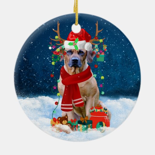 Rhodesian Ridgeback Hund in Schnee Weihnachtsgesch Keramik Ornament (Hinten)