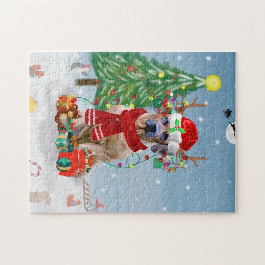 Rhodesian Ridgeback Hund in Schnee Weihnachtsgesch Puzzle (Horizontal)