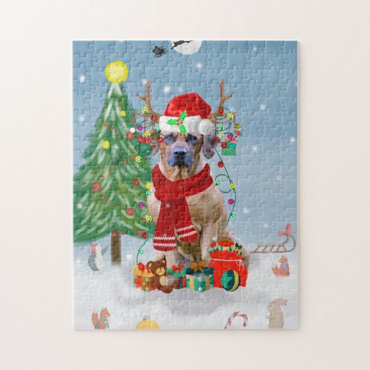 Rhodesian Ridgeback Hund in Schnee Weihnachtsgesch Puzzle (Vertikal)
