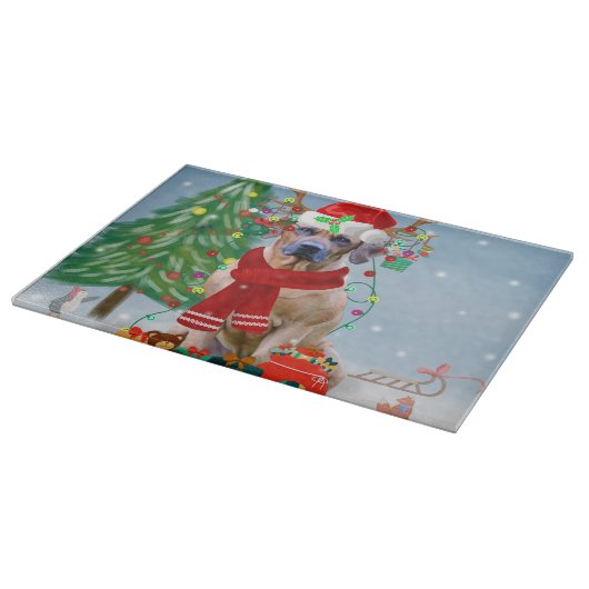 Rhodesian Ridgeback Hund in Schnee Weihnachtsgesch Schneidebrett (Ecke)