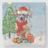 Rhodesian Ridgeback Hund in Schnee Weihnachtsgesch Steinuntersetzer (Vorderseite)
