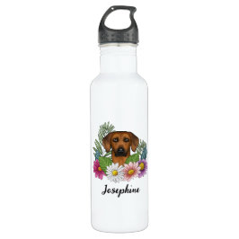 Rhodesian Ridgeback Hund Kopf Farbige Blume Name Edelstahlflasche