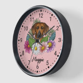 Rhodesian Ridgeback Hund Kopf-Wildblumen auf rosa Uhr (Winkel)
