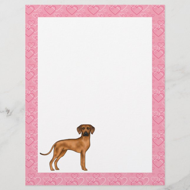 Rhodesian Ridgeback Hund Liebe Herzmuster Rosa Briefbogen (Vorderseite)