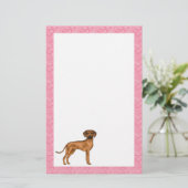 Rhodesian Ridgeback Hund Liebe Herzmuster Rosa Briefpapier (Stehend Vorderseite)
