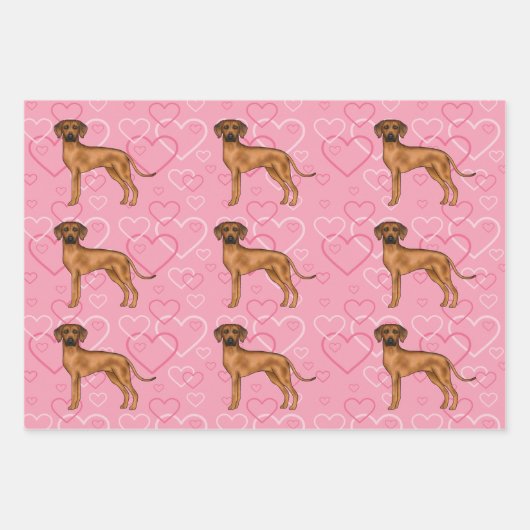 Rhodesian Ridgeback Hund Liebe Herzmuster Rosa Geschenkpapier Set (Vorderseite)