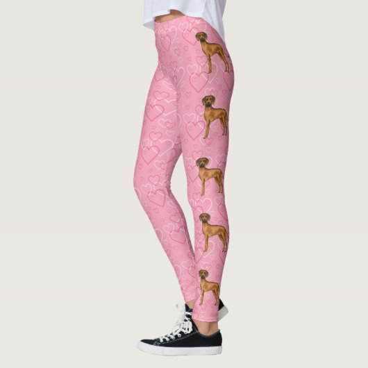 Rhodesian Ridgeback Hund Liebe Herzmuster Rosa Leggings (Links)