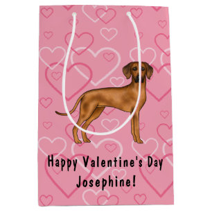Rhodesian Ridgeback Hund Liebe Herzmuster Rosa Mittlere Geschenktüte