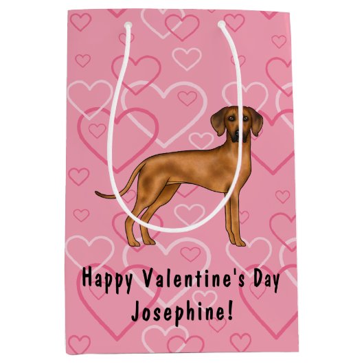 Rhodesian Ridgeback Hund Liebe Herzmuster Rosa Mittlere Geschenktüte (Vorderseite)