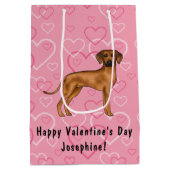 Rhodesian Ridgeback Hund Liebe Herzmuster Rosa Mittlere Geschenktüte (Rückseite)