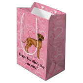 Rhodesian Ridgeback Hund Liebe Herzmuster Rosa Mittlere Geschenktüte (Rückseite Schrägansicht)